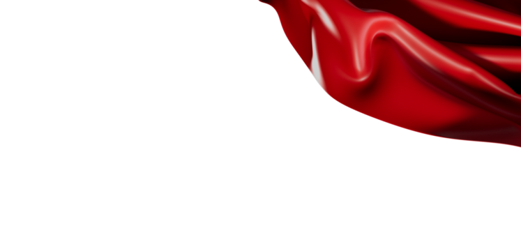 Luxurious red silk cloth with flowing folds against a clean white backdrop, perfect for design and elegant concept.