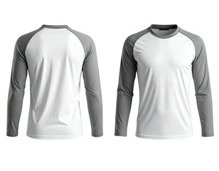 Blank white long sleeve shirt with gray accents.  Back and front views