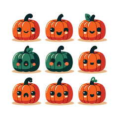 Cute Halloween Jack-O’-Lantern Vector Set for Holiday Stickers and Cards