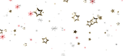 Beautiful gold stars and snowflakes floating across a white backdrop, perfect for holiday designs and winter themes. Ideal for various creative