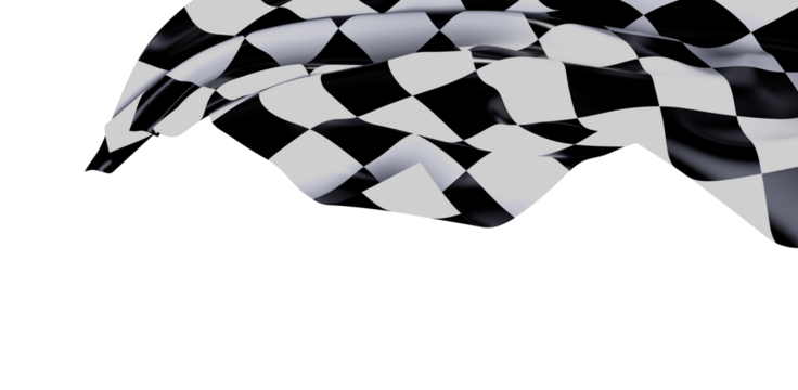 A flowing checkered flag, symbolizing victory, speed, and racing, isolated on a pristine white backdrop. Perfect for sports, competition, and ac