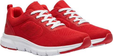 Bright red sneakers perfect for running and casual outings during warm summer days