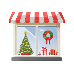 Merry Christmas holiday greeting card design with a decorated tree, presents, and snow symbolizing the winter season celebration