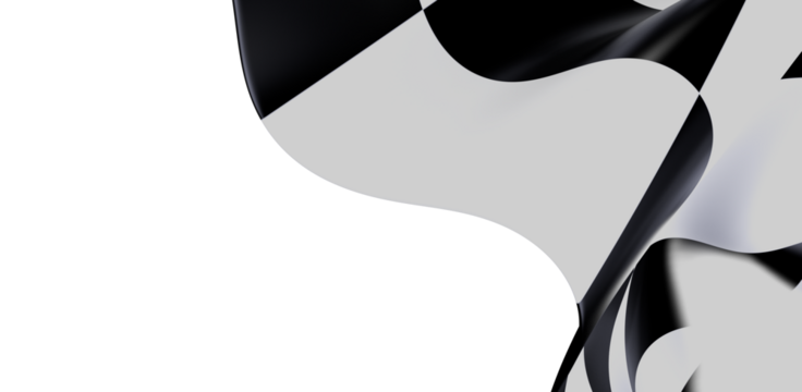 Abstract image of a waving checkered flag against a clean white backdrop. Symbolic of racing, competition, winning, and victory. Perfect for spo