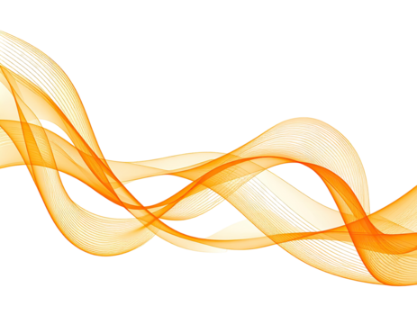 Abstract swirling ribbons of orange and gold on a black background