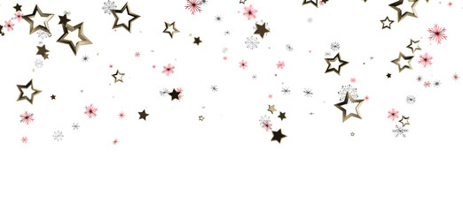 Elegant image of falling gold stars, snowflakes on white. Perfect for celebrations, Christmas, New Year, party themes, decoration, and happy mom