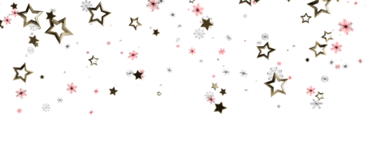 Elegant image of falling gold stars, snowflakes on white. Perfect for celebrations, Christmas, New Year, party themes, decoration, and happy mom