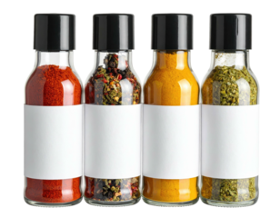 Four spice jars with blank labels