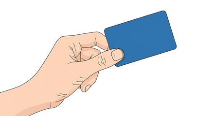 Obraz premium Vector illustration of a hand holding a blank blue plastic card for mockup or design purposes.