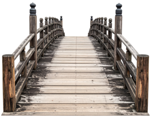 Aged wooden arched bridge