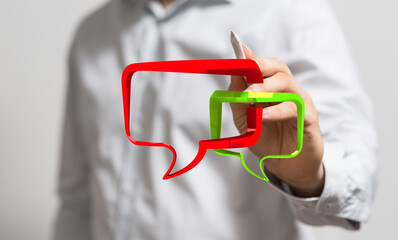 Conceptual design with vibrant speech bubbles representing modern communication methods and digital interaction between people.