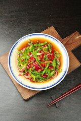 Spicy Hunan Tiger Pepper Salad - Fresh Chinese Dish with Green Peppers and Chili Oil
