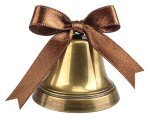 Golden bell with brown ribbon bow