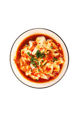 Spicy Mapo Tofu with Chili Sauce and Scallions in Bowl