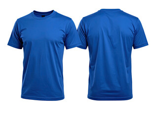 Front and back view of a royal blue t-shirt.  Blank design