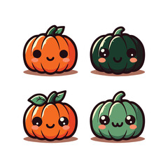 Halloween Pumpkin Vector Set with Fun Faces and Bright Orange Colors