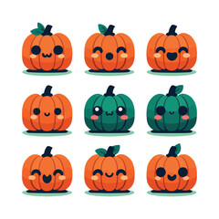 Smiling and Scary Pumpkins Vector Art Set for Halloween Decoration Design