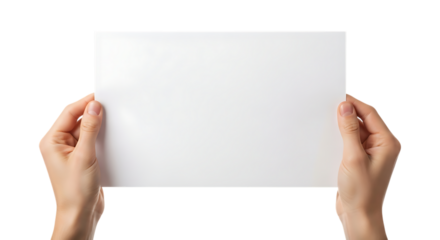Hands holding blank white paper sheet for advertisement concept studio shot