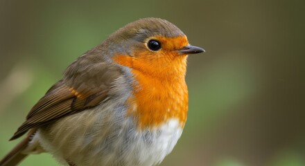 Fototapeta premium European robin with bright orange breast perched on a branch. Charming songbird symbol of winter and hope, common in gardens across Europe.