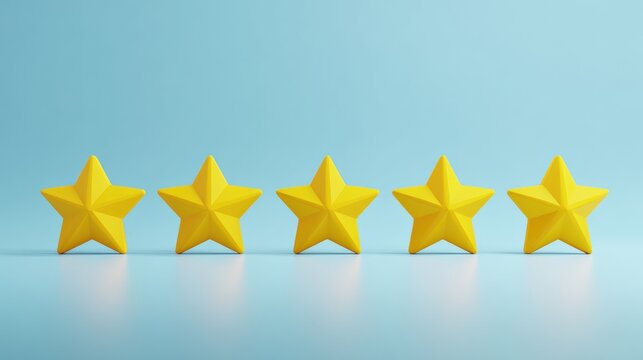 Five yellow stars arranged in a row against a light blue background, symbolizing ratings or quality.