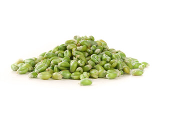 Fresh Green Wheat Kernels Pile Isolated on White Background