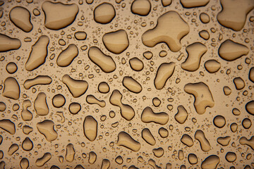 Regentropfen, Wassertropfen auf einem Blech