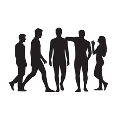 Group of Diverse People Silhouettes Walking and Posing