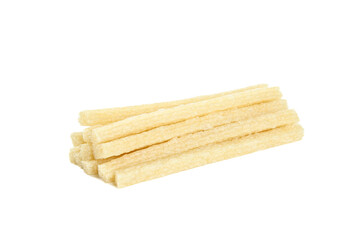 Raw Dried Wheat Noodles Sticks on White Background