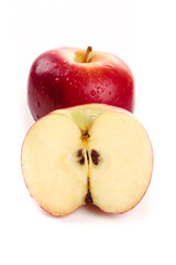 Fresh Red Apple with Half Slice on White Background - Healthy Organic Fruit