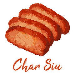 char siu in watercolor illustration style, isolated vector on white background