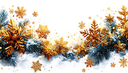 Golden snowflake and pine design banner