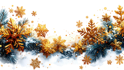 Golden snowflake and pine design banner