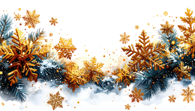 Golden snowflake and pine design banner