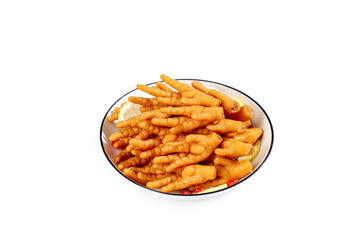 Spicy Pickled Chicken Feet Claws with Lemon on White Plate - Traditional Asian Food Appetizer