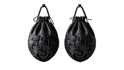 Two black leather pouches with a woven design