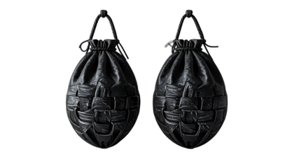 Two black leather pouches with a woven design