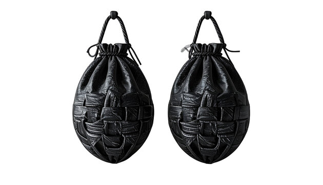Two black leather pouches with a woven design