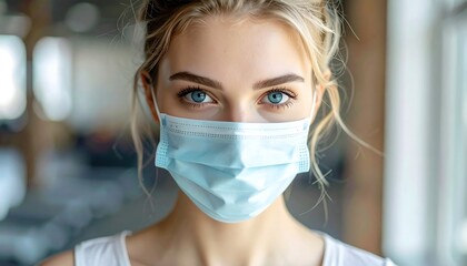 Woman Wearing Protective Mask, Focused Portrait.