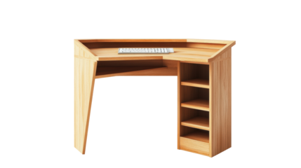 Contemporary wood corner computer desk with shelves
