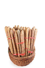 Fresh Yam Roots in Wicker Basket - Traditional Chinese Agricultural Produce from Henan Province