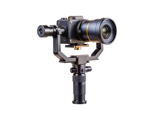 Professional gimbal stabilizer with camera and lens for smooth cinematic footage