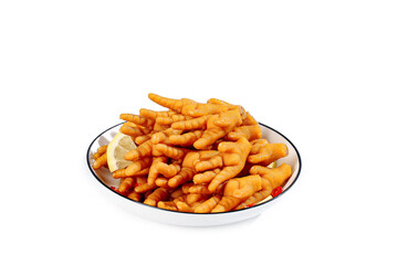 Spicy Pickled Chicken Feet with Lemon on White Plate - Traditional Asian Food Delicacy