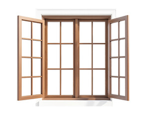 Open wooden window with  panes