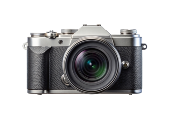 Modern mirrorless camera front view isolated object high detail professional photography equipment