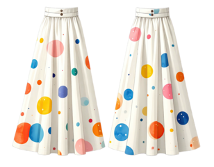 Two white skirts with colorful polka dots