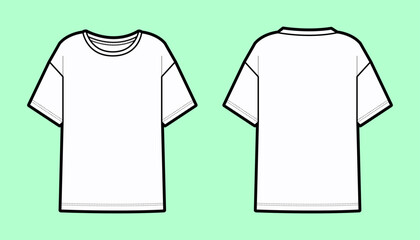 Loose Fit Boxy T-Shirt Technical Flat Sketch.