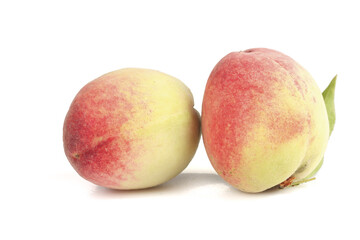 Fresh Ripe Peaches with Red Yellow Skin Isolated on White Background