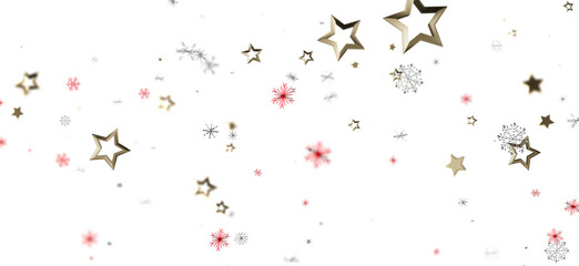 Beautiful falling stars and snowflakes on white background, perfect for holiday designs, Christmas decorations, festive themes, seasonal imagery