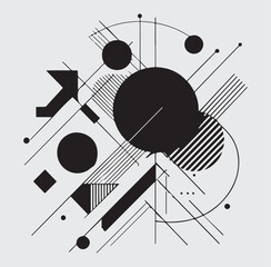 Abstract geometric composition of circles, triangles, and lines in minimal vector style