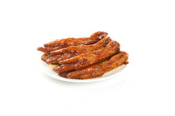 Crispy Glazed Chicken Feet with Golden Brown Skin on White Plate - Asian Cuisine Delicacy